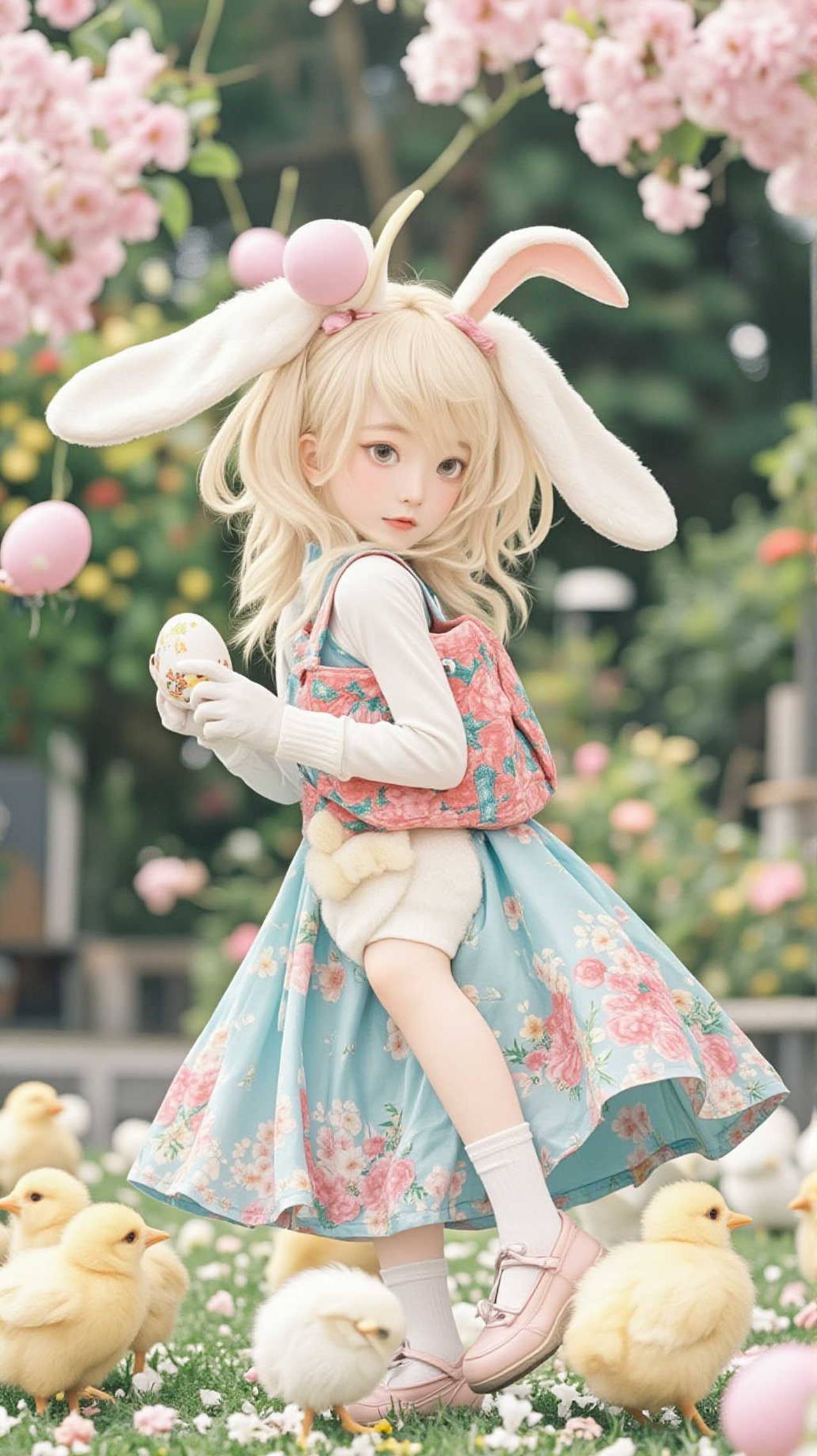 Anime Egg Basket Rabbit Girl Chick Peck Garden