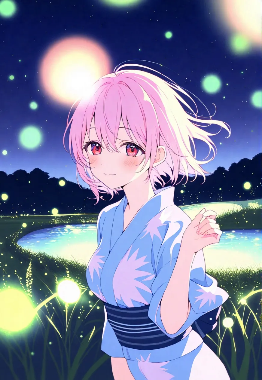 浴衣と蛍と明梨。