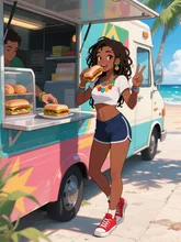 ホットサンドを食べる女性