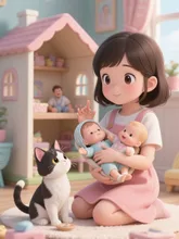 子猫と一緒におままごと