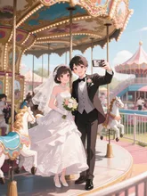 思い出のメリーゴーランドで記念撮影