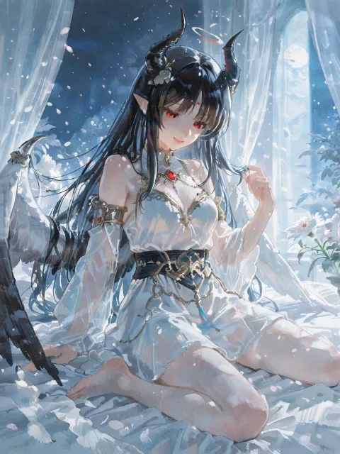 妖艶で幻想的なダークファンタジーイラスト - 天使 vs 悪魔