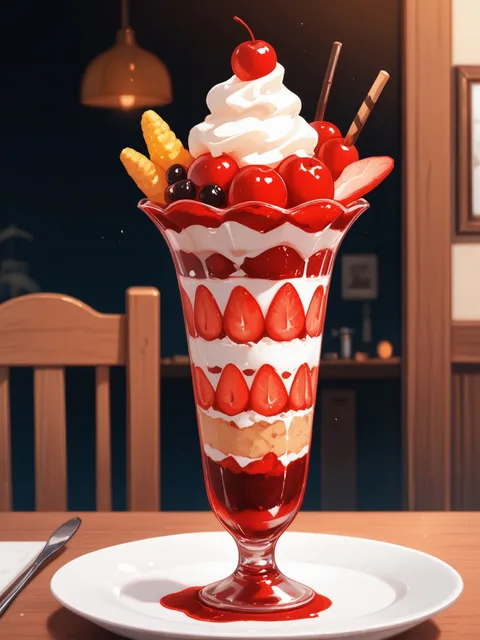 さくらんぼをふんだんに使ったパフェ