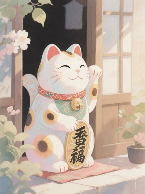招き猫が玄関の入り口で邪魔している