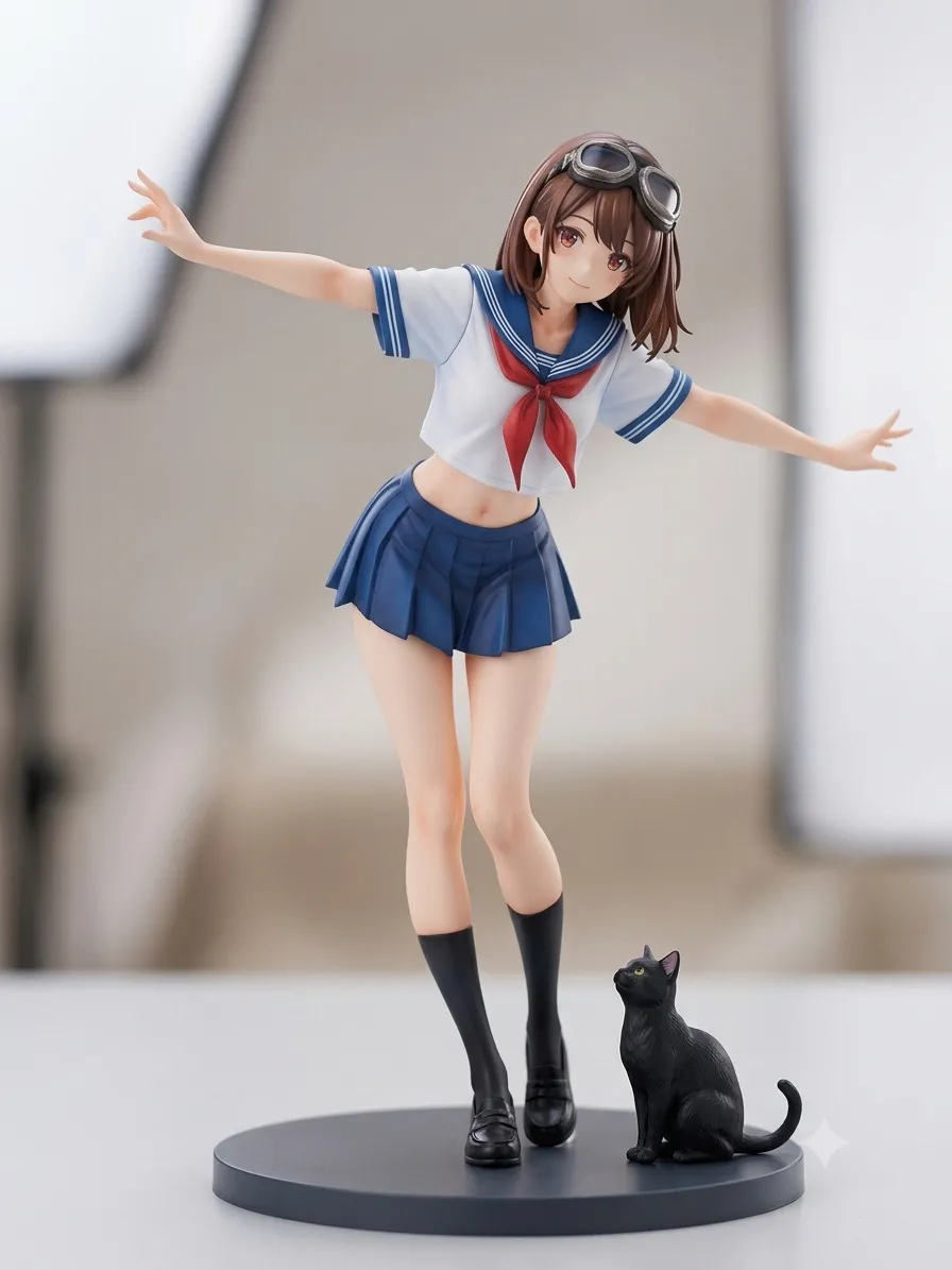 正統派セーラー服！…パンク娘と黒ニャンコ…フィギュア…茶