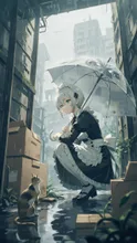 メイドさんと捨て猫 — たんこぶさんのAIイラスト