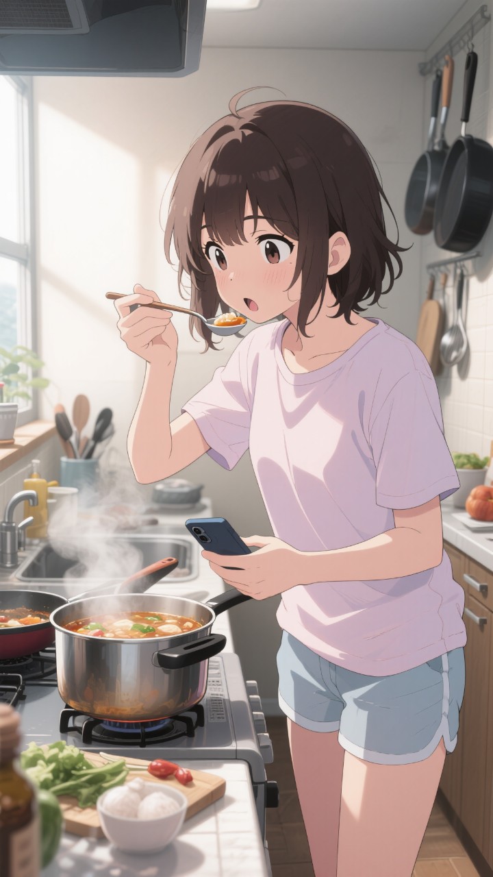 一人暮らしスタート 「スマホのレシピどおりに作ってみたけど、味はどうかな?」