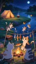 一群の猫たちの野外キャンプ — KokitaroさんのAIイラスト