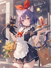 ウェイトレスの魔女と相棒の黒猫 — ウェイトレスイラストのAIイラスト|SUPPART