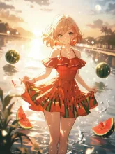 スイカと夏の女性·初夏チャレンジ の投稿作品