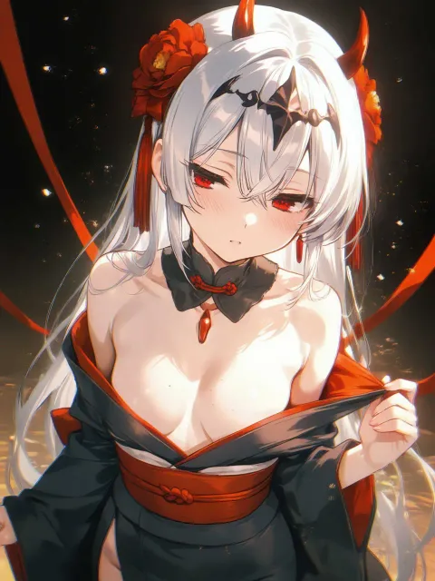 黒っぽい和装がはだけた地獄少女閻魔愛風の美少女