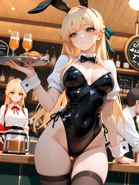 金髪美人のバニーガール、文化祭の喫茶店、ウエイトレス