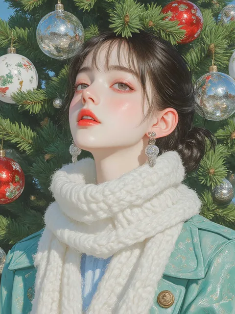 幻想的 神秘的 美しい 大きなクリスマスツリー 大人女性…