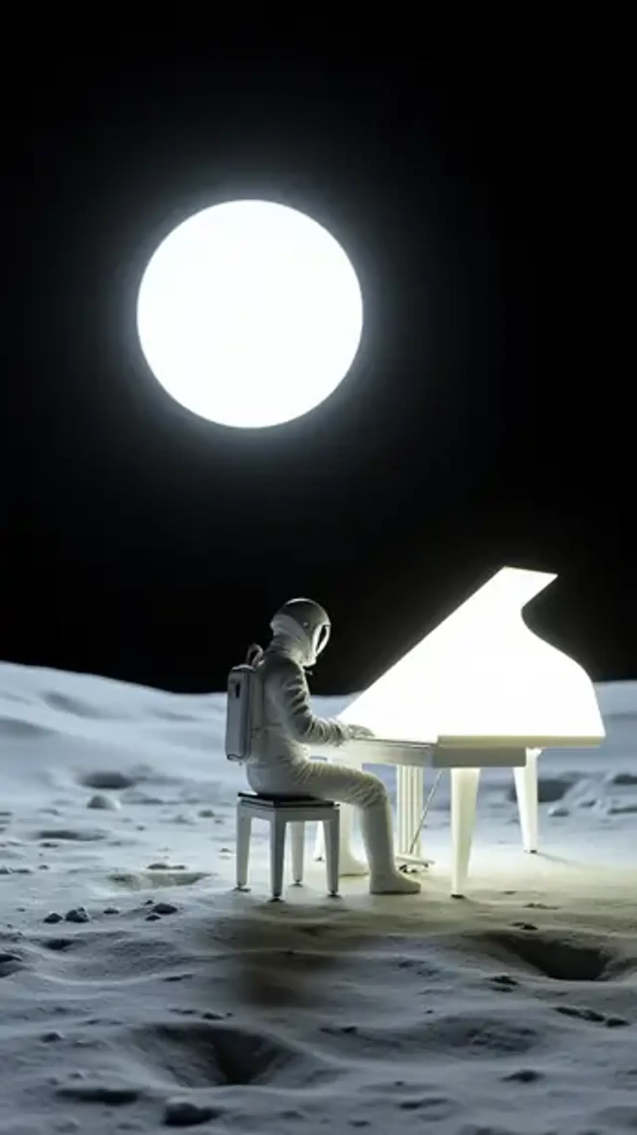 "On the silent moon, piano notes compose a solitary love let…