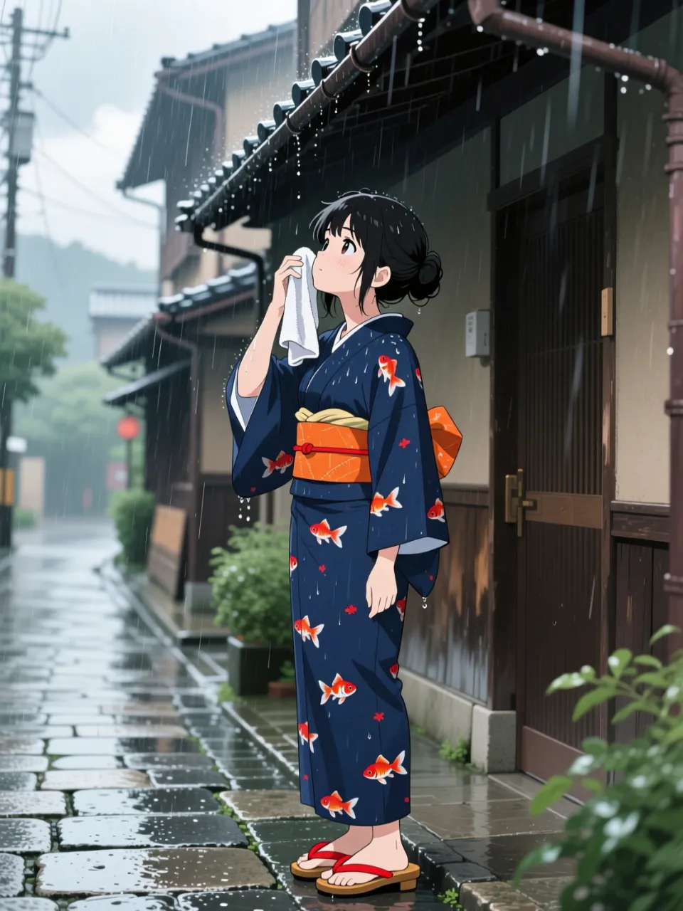 そうャ、雨降るゆうてたヮ。すっかり忘れてたヮ…。