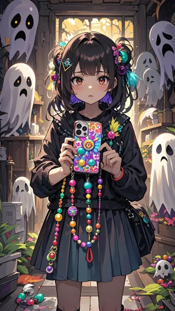 黒髪乙女💕キラキラ📱にオバケは興味津々👻