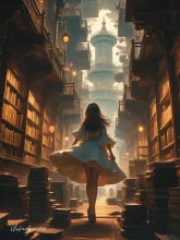 空飛ぶ図書館にて — 図書館イラストのAIイラスト|SUPPART