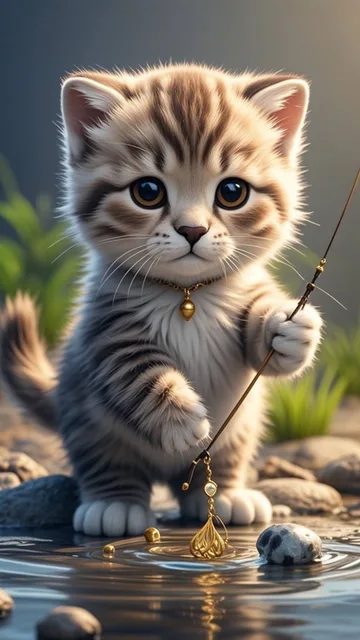 スコティッシュフォールド 子猫 魚釣り