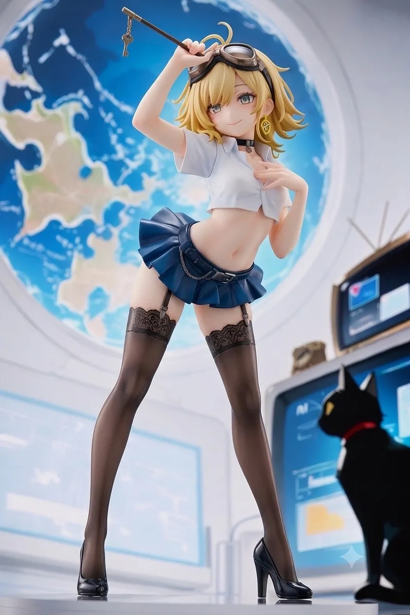 お天気キャスターになってみた…パンク娘と黒ニャンコ…フィギュア…黄