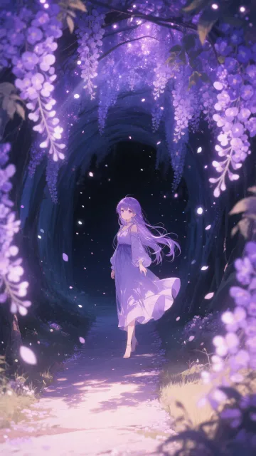 A magical wisteria tunnel at… - 夜の藤棚