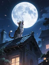 猫だって月に向かって鳴きたい時もある 🏆 — 満月イラストのAIイラスト|SUPPART