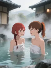 双子と朝の温泉旅館(朝風呂)