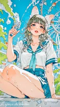 summer cosplay party in an amusement park