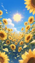 太陽とひまわり畑。