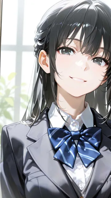 ブレザーの制服、リボンネクタイ - 袖を通す朝