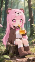 ピンク髪娘💕クマのコスプレ❤️成り切ってハチミツを食べてみる💕
