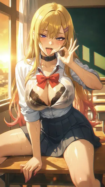 ギャル、半袖Yシャツ、シャツの中のブラジャー、スカート