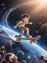 宇宙でスケボー。 — SUPP5764864さんのAIイラスト