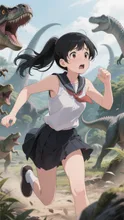 恐竜から逃げる女子高生