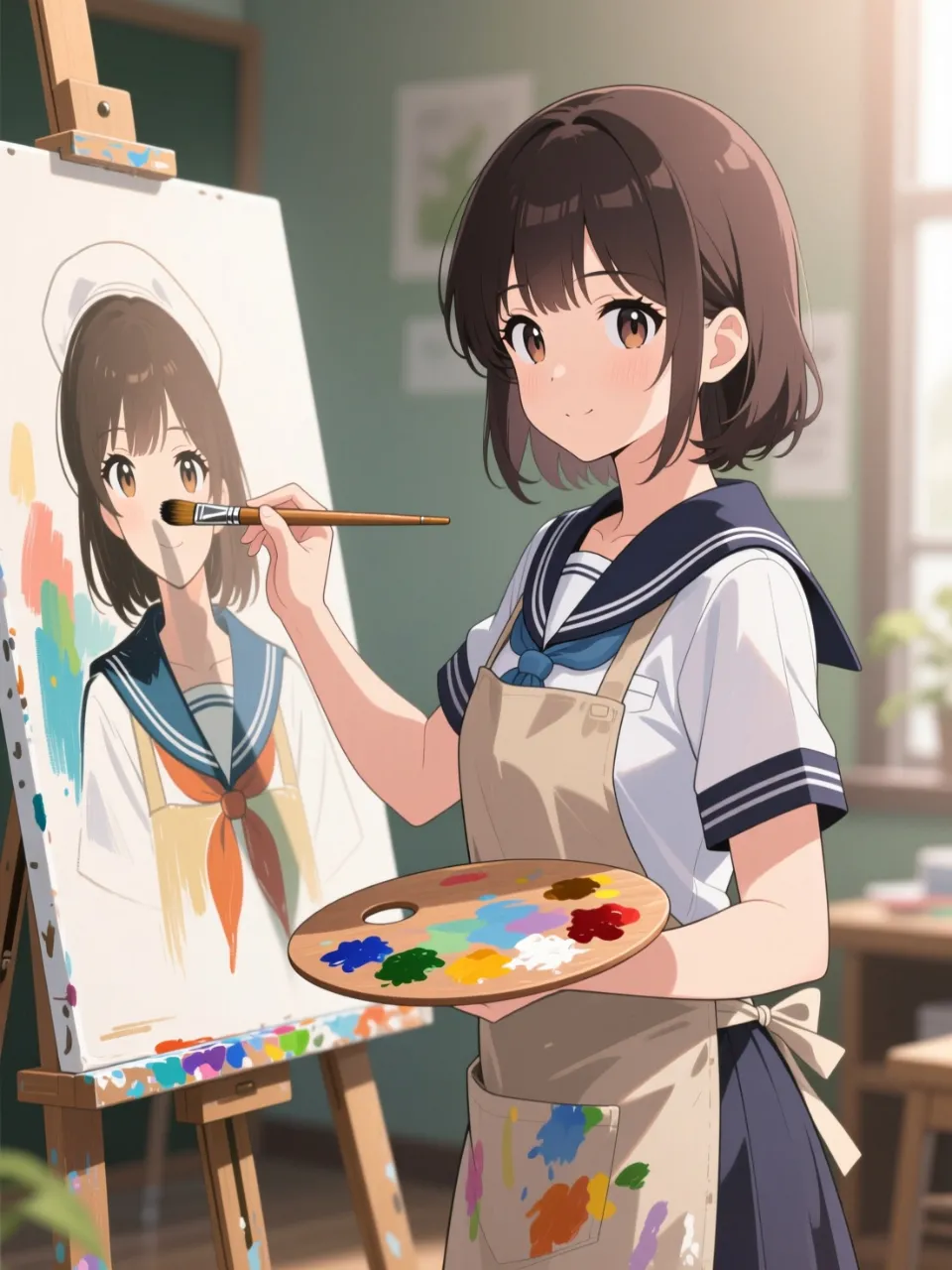 自画像製作中 — カツ丼太郎さんのAIイラスト