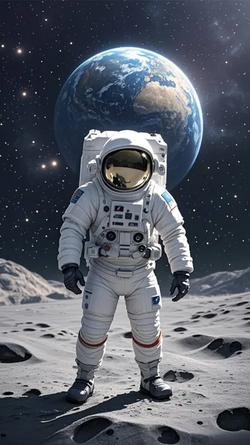 白い宇宙服を着た宇宙飛行士が月面に立っています - 🌟イベント 第61弾