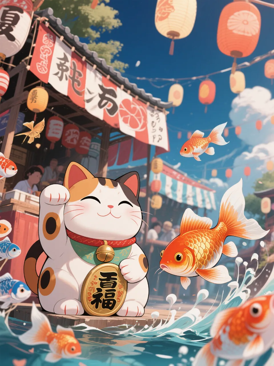 招き猫と金魚
