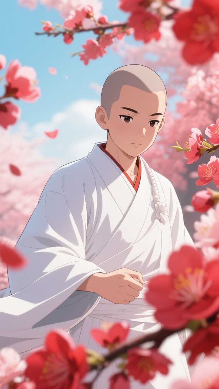 赤い花と白い衣