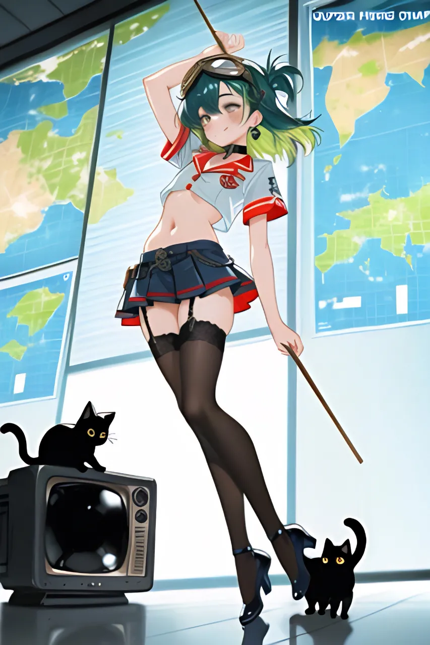 お天気キャスターになってみた…パンク娘と黒ニャンコ…緑