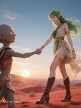 火星人と握手