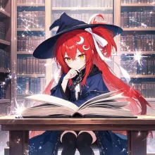 見習い魔法少女　大図書館にて勉強中 — 釜夏の日のさんのAIイラスト