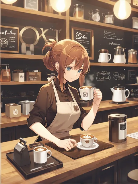 barista、coffee mug、latte art - 画像生成チャレンジ