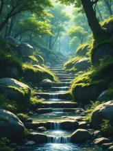 緑と水の階段