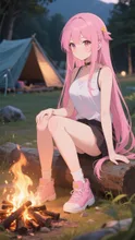 ピンク髪お嬢様💕初キャンプ🏕️