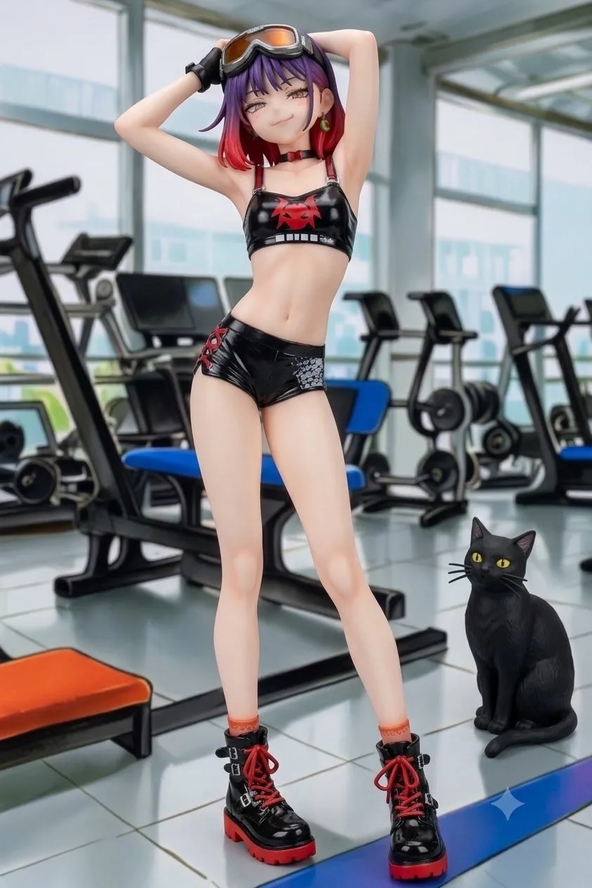 スポーツジムにやってきた…パンク娘と黒ニャンコ…フィギュア…赤