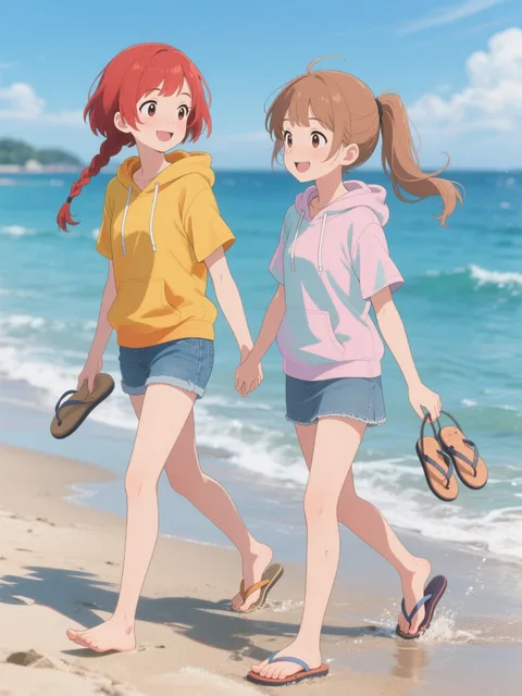 双子と初夏の浜辺