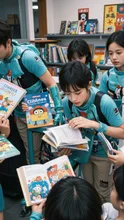 Anime Punk Cyber Librarian Book Cart Picture Books Kid Warm