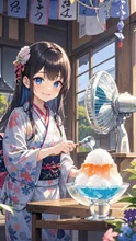 黒髪ロング娘💕大盛りかき氷🍧💕