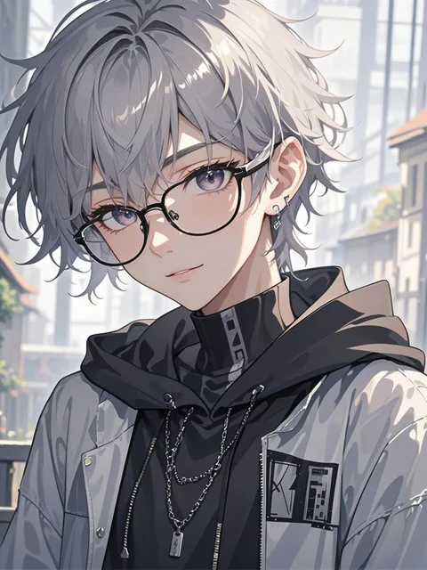 白髪メガネの男の子