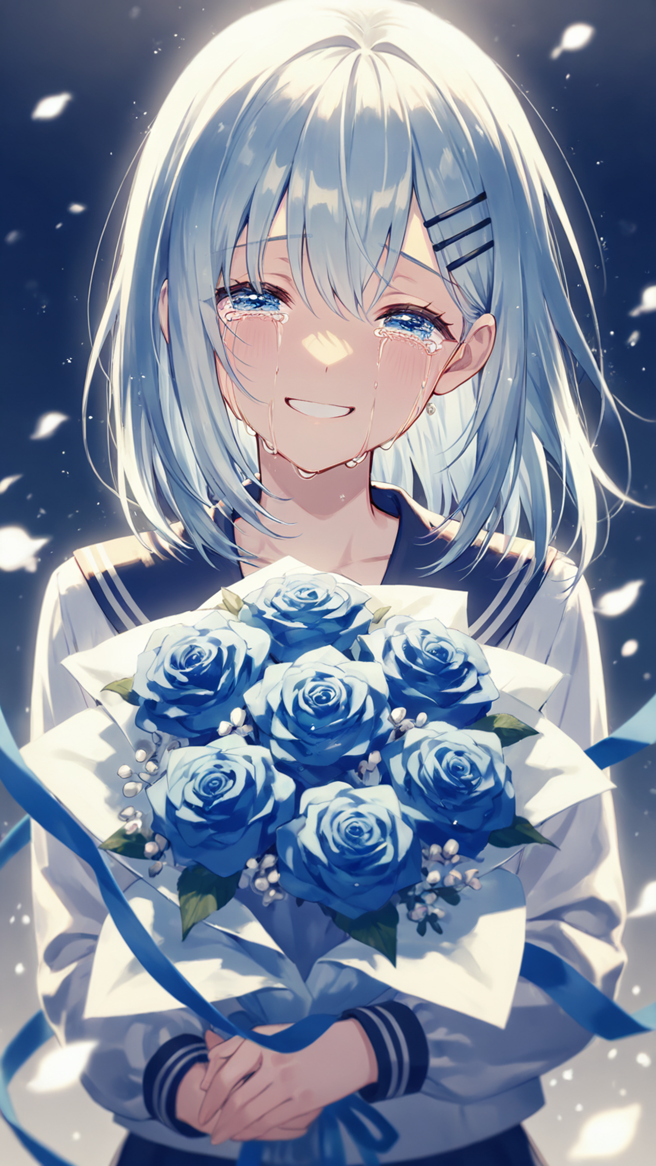 涙色の花束を君に💧💐 — 𓃠フワフワ猫の甘々天使🪽ニャルル🤍さんのAIイラスト