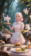 森のファミレス・エルフと妖精猫のランチタイム